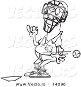 Vector of a Cartoon Baseball Flying past an Umpire - Coloring Page Outline by Toonaday