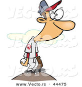 Vector of a Cartoon Baseball Player on the Pitchers Mound Preparing to Throw the Ball by Toonaday