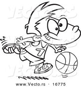 Vector of a Cartoon Basketball Boy Dribbling - Coloring Page Outline by Toonaday