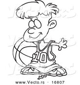 Vector of a Cartoon Basketball Boy with a Big Ball - Coloring Page Outline by Toonaday
