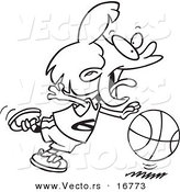 Vector of a Cartoon Basketball Girl Dribbling - Coloring Page Outline by Toonaday