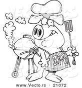 Vector of a Cartoon Bbq Pig Wearing a Pig out Apron - Coloring Page Outline by Toonaday