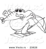 Vector of a Cartoon Beach Elephant Stretching - Coloring Page Outline by Toonaday