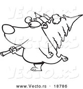 Vector of a Cartoon Bear Carrying a Christmas Tree - Outlined Coloring Page by Toonaday