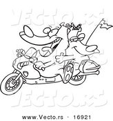 Vector of a Cartoon Bear Couple on a Motorcycle - Coloring Page Outline by Toonaday