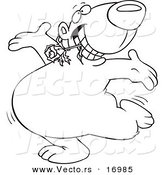 Vector of a Cartoon Bear Dancing with a Flower in His Teeth - Coloring Page Outline by Toonaday