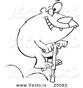 Vector of a Cartoon Bear Jumping on a Pogo Stick - Outlined Coloring Page by Toonaday