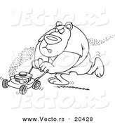Vector of a Cartoon Bear Mowing His Lawn - Coloring Page Outline by Toonaday