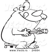 Vector of a Cartoon Bear Playing a Ukelele - Outlined Coloring Page by Toonaday