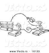 Vector of a Cartoon Bear Reading Books - Outlined Coloring Page by Toonaday
