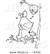 Vector of a Cartoon Bear Sitting on a Branch and Getting Honey - Outlined Coloring Page by Toonaday