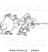 Vector of a Cartoon Bear Tapping a Hunter on the Shoulder - Coloring Page Outline by Toonaday
