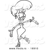 Vector of a Cartoon Beautiful Female Hostess Presenting - Outlined Coloring Page by Toonaday