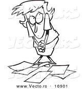 Vector of a Cartoon Berated Businesswoman Standing over Papers - Coloring Page Outline by Toonaday