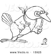 Vector of a Cartoon Big Bird Ready to Dine on a Worm - Outlined Coloring Page Drawing by Toonaday