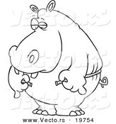 Vector of a Cartoon Big Hippo Measuring His Waist with a Short Tape - Outlined Coloring Page by Toonaday