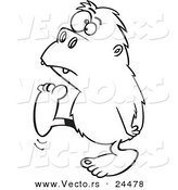 Vector of a Cartoon Bigfoot Walking to the Left - Outlined Coloring Page by Toonaday