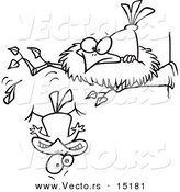 Vector of a Cartoon Bird Falling out of the Nest - Coloring Page Outline by Toonaday