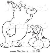 Vector of a Cartoon Birthday Bear with Deflating Balloons - Outlined Coloring Page by Toonaday