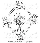Vector of a Cartoon Birthday Boy Juggling Cakes - Coloring Page Outline by Toonaday