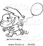 Vector of a Cartoon Birthday Boy Running with a Party Balloon - Outlined Coloring Page by Toonaday