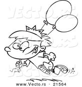 Vector of a Cartoon Birthday Boy Running with Balloons - Outlined Coloring Page by Toonaday