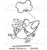 Vector of a Cartoon Birthday Dog Running with a Party Balloon - Outlined Coloring Page by Toonaday