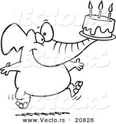 Vector of a Cartoon Birthday Elephant Carrying a Cake - Coloring Page Outline by Toonaday