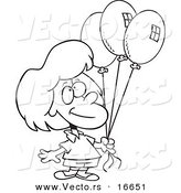 Vector of a Cartoon Birthday Girl Holding Three Balloons - Outlined Coloring Page Drawing by Toonaday