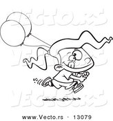 Vector of a Cartoon Birthday Girl Running with Party Balloons - Outlined Coloring Page by Toonaday