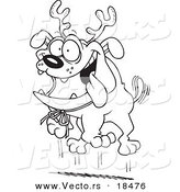 Vector of a Cartoon Black and White Outline Design of Christmas Bulldog Wearing Antlers - Outlined Coloring Page by Toonaday