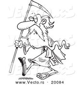 Vector of a Cartoon Black and White Outline Design of Father Time Carrying a Scythe - Outlined Coloring Page by Toonaday