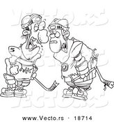 Vector of a Cartoon Black and White Outline Design of Fighting Hockey Players - Outlined Coloring Page by Toonaday