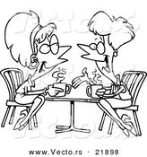 Vector of a Cartoon Black and White Outline Design of Friends Talking over Coffee - Outlined Coloring Page by Toonaday