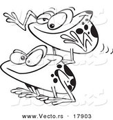 Vector of a Cartoon Black and White Outline Design of Frogs Playing Leap Frog - Outlined Coloring Page by Toonaday