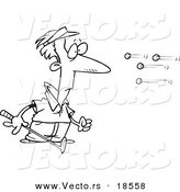 Vector of a Cartoon Black and White Outline Design of Golf Balls Flying at a Golfer - Outlined Coloring Page by Toonaday