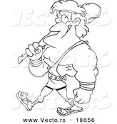 Vector of a Cartoon Black and White Outline Design of Hercules Carrying a Club - Outlined Coloring Page by Toonaday