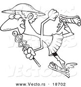 Vector of a Cartoon Black and White Outline Design of Hermes with a Staff - Outlined Coloring Page by Toonaday