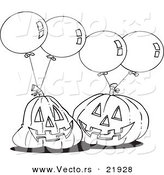 Vector of a Cartoon Black and White Outline Design of Jackolanterns and Party Balloons - Outlined Coloring Page by Toonaday