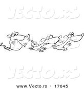 Vector of a Cartoon Black and White Outline Design of Rats Racing - Coloring Page Outline by Toonaday