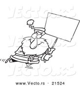 Vector of a Cartoon Black and White Outline Design of Santa Carrying a Blank Sign - Outlined Coloring Page by Toonaday