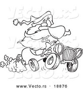 Vector of a Cartoon Black and White Outline Design of Santa Driving a Hot Rod - Outlined Coloring Page by Toonaday