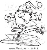 Vector of a Cartoon Black and White Outline Design of Santa Ice Skating - Outlined Coloring Page by Toonaday