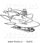 Vector of a Cartoon Black and White Outline Design of Santa on a Rocket Sled - Outlined Coloring Page by Toonaday