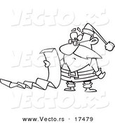 Vector of a Cartoon Black and White Outline Design of Santa Reading a Long List - Coloring Page Outline by Toonaday