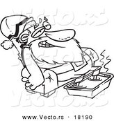 Vector of a Cartoon Black and White Outline Design of Santa Relaxing with a Foot Bath - Outlined Coloring Page by Toonaday