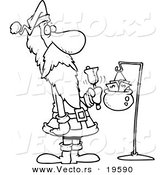 Vector of a Cartoon Black and White Outline Design of Santa Ringing a Bell - Outlined Coloring Page by Toonaday
