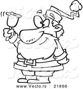 Vector of a Cartoon Black and White Outline Design of Santa Ringing a Bell - Outlined Coloring Page by Toonaday
