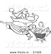 Vector of a Cartoon Black and White Outline Design of Santa Shopping - Outlined Coloring Page by Toonaday