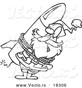 Vector of a Cartoon Black and White Outline Design of Santa Strapped to a Rocket - Outlined Coloring Page by Toonaday